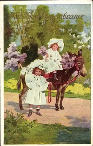 Ak With Kind Remembrance, Mädchen mit Esel