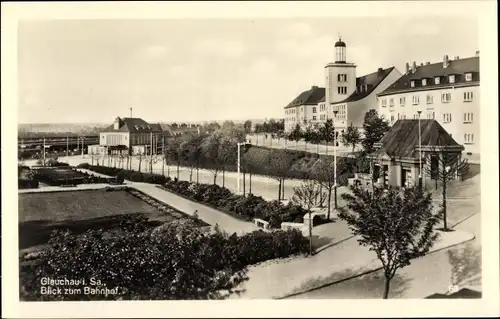 Ak Glauchau in Sachsen, Blick zum Bahnhof