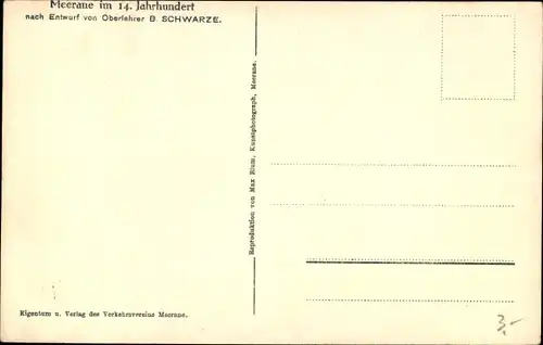 Ak Meerane Sachsen, im 14. Jahrhundert, Ort mit Stadtmauer und Umgebung