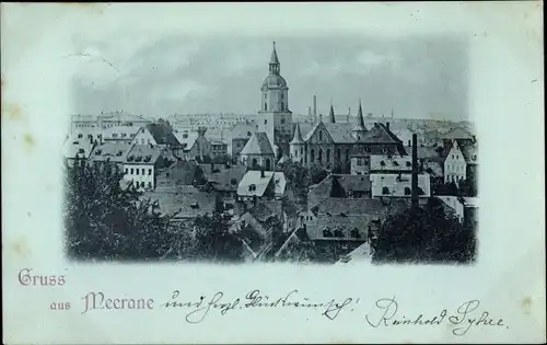 Mondschein Ak Meerane in Sachsen, Ortsansicht mit Kirche