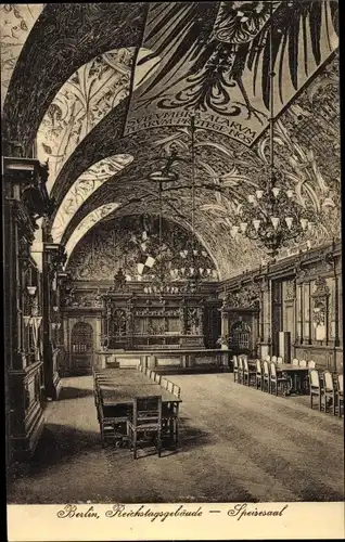 Ak Berlin Tiergarten, Speisesaal im Reichstagsgebäude