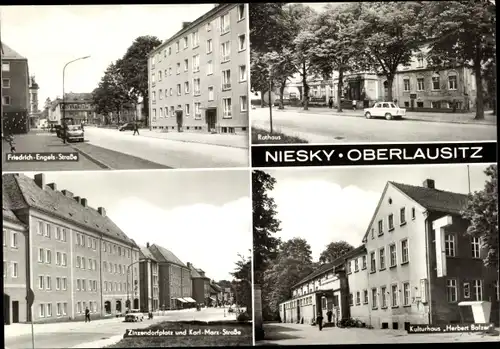 Ak Niesky in der Oberlausitz, Rathaus, Friedrich Engels Straße, Kulturhaus Herbert Balzer