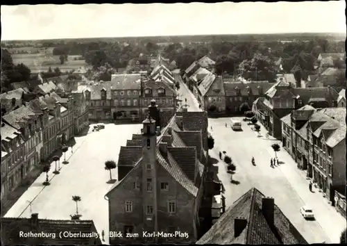 Ak Rothenburg Oberlausitz, Blick zum Karl Marx Platz