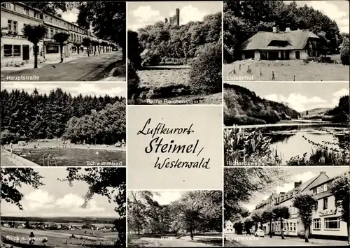 Ak Steimel im Westerwald, Hauptstsrasse, Luisenhof, Schwimmbad, Park, Ruine Reichenstein
