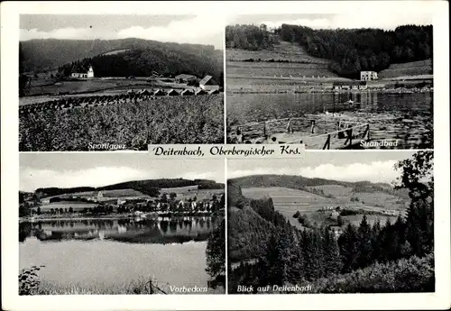 Ak Deitenbach Gummersbach im Oberbergischen Kreis, Talsperre Vorbecken, Strandbad, Sportlager