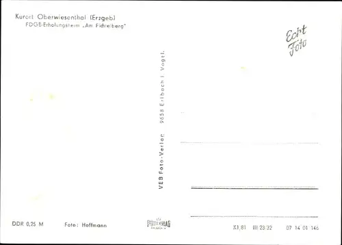 Ak Oberwiesenthal im Erzgebirge, FDGB Erholungsheim Am Fichtelberg