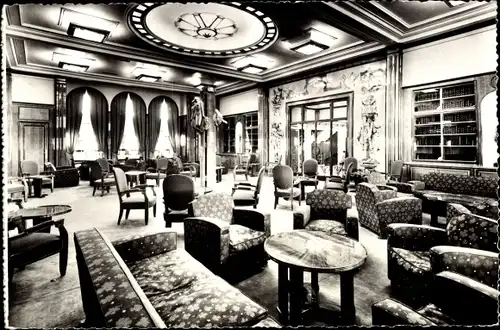 Ak Paquebot Liberté, CGT French Line, Salon bibliotheque de 1re classe