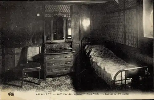 Ak Le Havre, Paquebot France, CGT French Line, Intérieur, Cabine de 1re Classe
