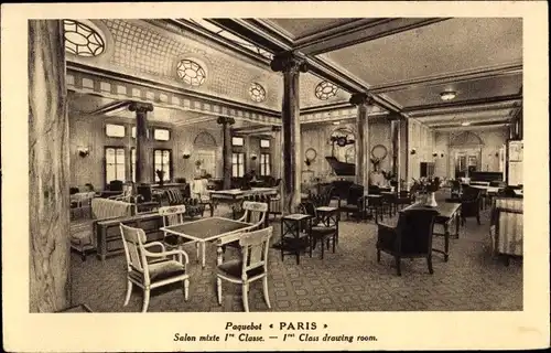 Ak Paquebot Paris, CGT French Line, Salon mixte 1re Classe