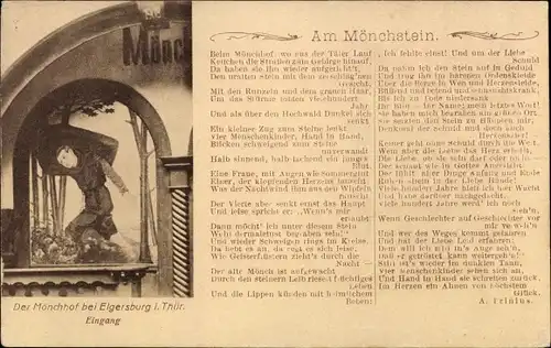 Ak Elgersburg in Thüringen, Mönchhof, Eingang, Gedicht Am Mönchstein