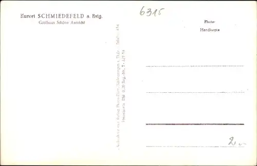 Ak Schmiedefeld am Rennsteig Suhl Thüringen, Gasthaus Schöne Aussicht