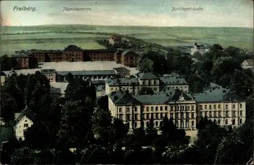 Ak Freiberg in Sachsen, Die Jägerkaserne mit Justizgebäude, Zieher