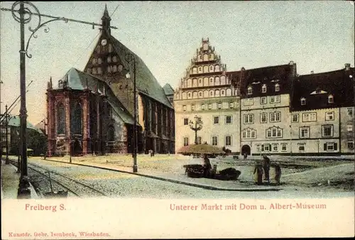 Ak Freiberg in Sachsen, Unterer Markt mit Dom und Albert-Museum