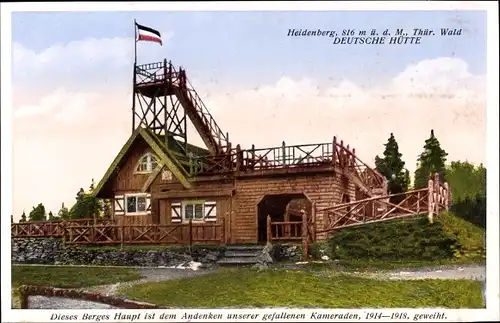 Ak Ilmenau in Thüringen, Heidenberg, Deutsche Hütte, Aussichtsturm