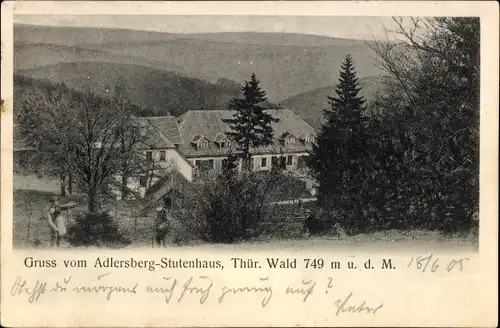 Ak Schleusingen in Thüringen, Stutenhaus am Adlersberg, Wanderer