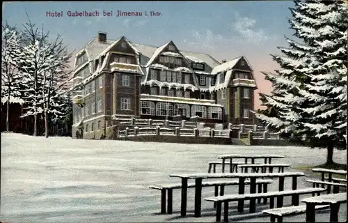 Ak Ilmenau Thüringen, Hotel Gabelbach, Schnee