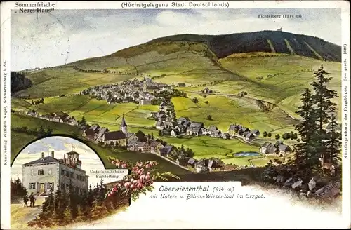 Künstler Ak Falk, Oberwiesenthal im Erzgebirge Sachsen, Unterkunftshaus Fichtelberg
