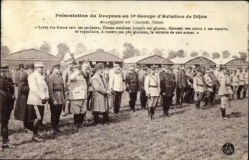 Ak Presentation du Drapeau au 1er Groupe d'Aviation de Dijon, Colonel Girod