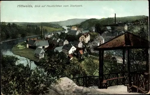 Ak Mittweida in Sachsen, Blick auf Neudörfchen vom Stadtpark aus, Pavillon