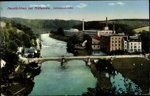 Ak Neudörfchen Mittweida in Sachsen, Blick auf die Zschopaubrücke