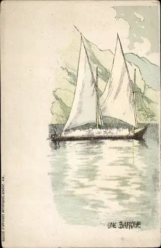 Litho Lac Leman, Une Barque, Segelboot