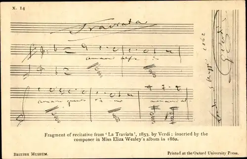 Lied Ak Fragment of La Taviata by Verdy, inserted by the composer in Miss Eliza Wesley's album