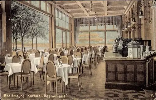 Künstler Ak Bad Ems an der Lahn, Kgl. Kursaal Restaurant, Terrasse