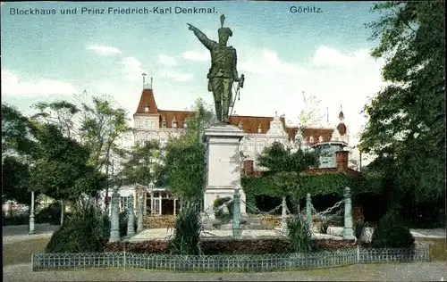 Ak Görlitz in der Lausitz, Blockhaus und Prinz Friedrich Karl Denkmal