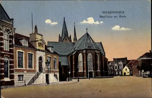 Ak Wageningen Gelderland Niederlande, Raadhuis en Kerk