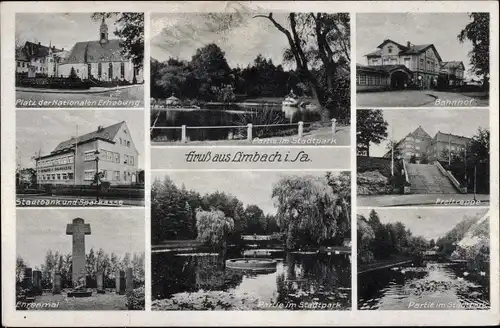 Ak Limbach Oberfrohna in Sachsen, Platz der Nationalen Erhebung, Ehrenmal, Bahnhof, Freitreppe