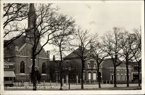 Ak Stadskanaal Groningen, Geref. Kerk met Pastorie