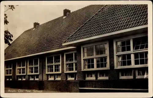 Ak Arum Friesland Niederlande, Chr. Nat. School