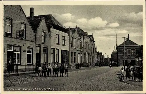 Ak Zuidland Südholland, Dorpsring met Gemeentehuis