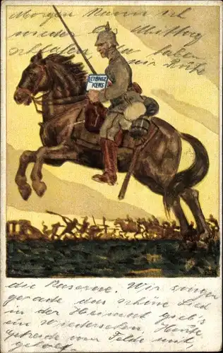 Künstler Ak Georgi, W., Leibniz Keks, Reklame, Bahlsens Keksfabrik Hannover, Reiter, Soldat, Uniform