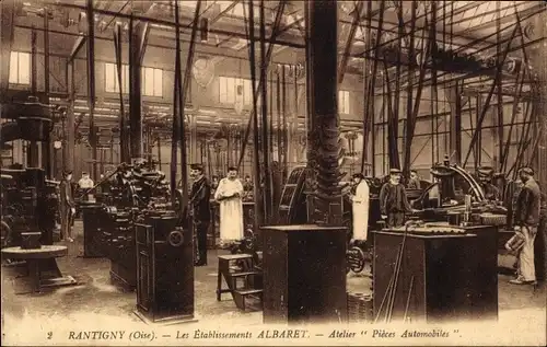 Ak Rantigny Oise, Les Etablissements Albaret, Atelier Pieces Automobiles