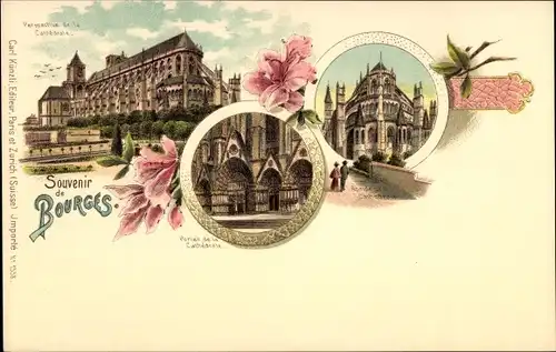 Litho Bourges Cher, Cathedrale, Portail