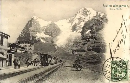 Ak Wengernalp Kanton Bern Schweiz, Station, Zahnradbahn, Eiger, Mönch