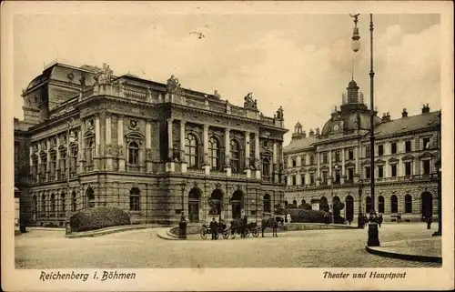Ak Liberec Reichenberg in Böhmen, Theater und Hauptpost