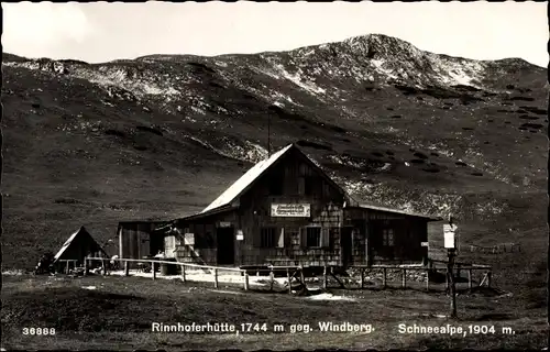 Ak Steiermark Österreich, Rinnhoferhütte gegen Windberg, Schneealpe