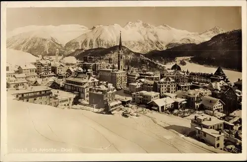 Ak Sankt Moritz Kanton Graubünden, Dorf im Winter