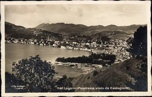 Ak Lugano Kanton Tessin Schweiz, Panorama visto da Castagnola