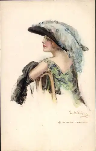 Künstler Ak Ditzler, Frauenportrait, Elegante Dame mit Federhut