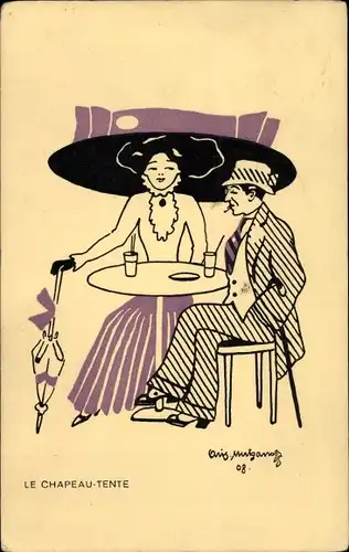Künstler Ak Le Chapeau Tente, Frau mit großem Hut