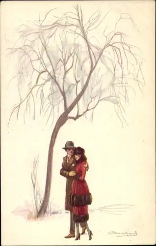 Künstler Ak Bompard, S., Liebespaar beim Spaziergang