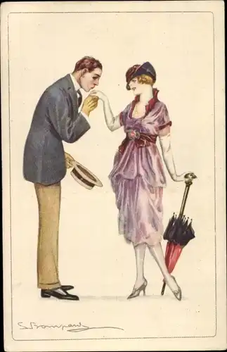 Künstler Ak Bompard, Sergio, Liebespaar, Handkuss