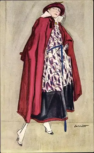 Künstler Ak Frauenportrait, Dame im Kleid, Mantel