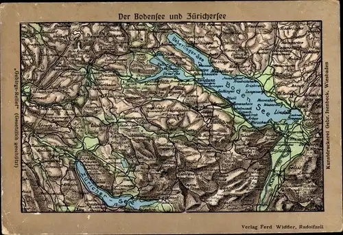 Landkarten Ak Bodensee und Zürichersee, Zürichsee
