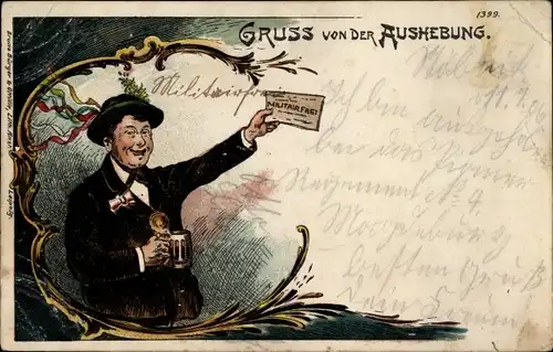 Litho Gruß von der Aushebung, Mann mit Bierkrug