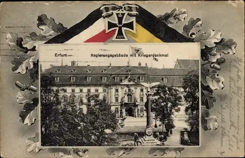 Passepartout Ak Erfurt in Thüringen, Regierungsgebäude, Kriegerdenkmal, Eisernes Kreuz
