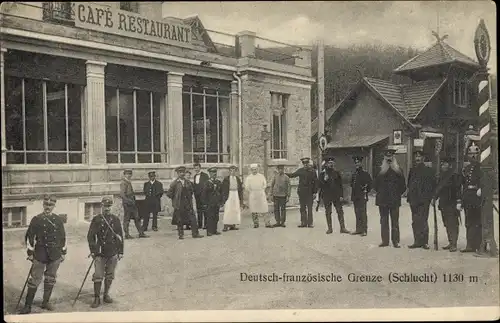 Ak Col de la Schlucht Vosges, Deutsch Französische Grenze, Cafe